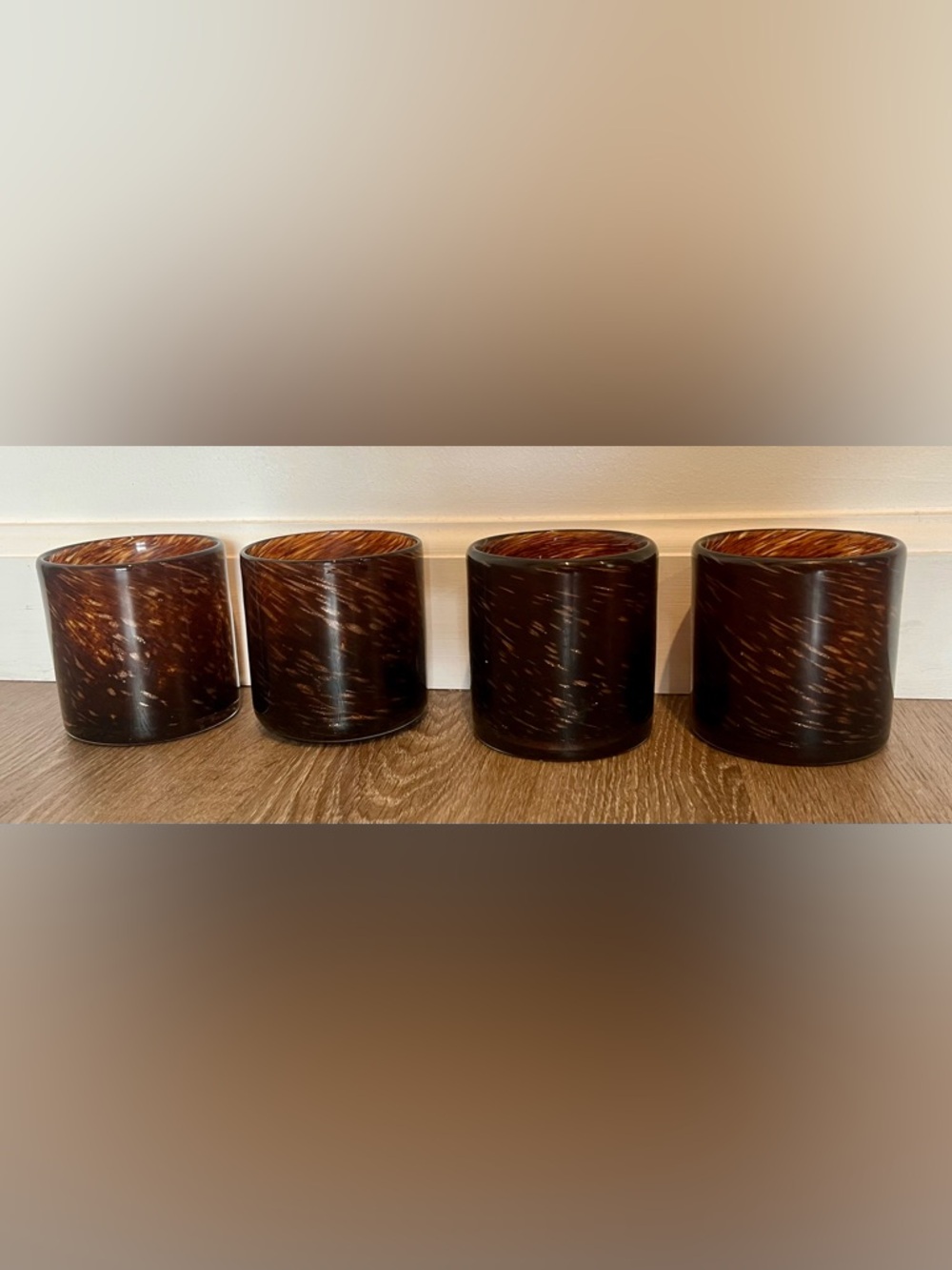 Set of 4 Brown Swirl Tumbler Candle Holders
